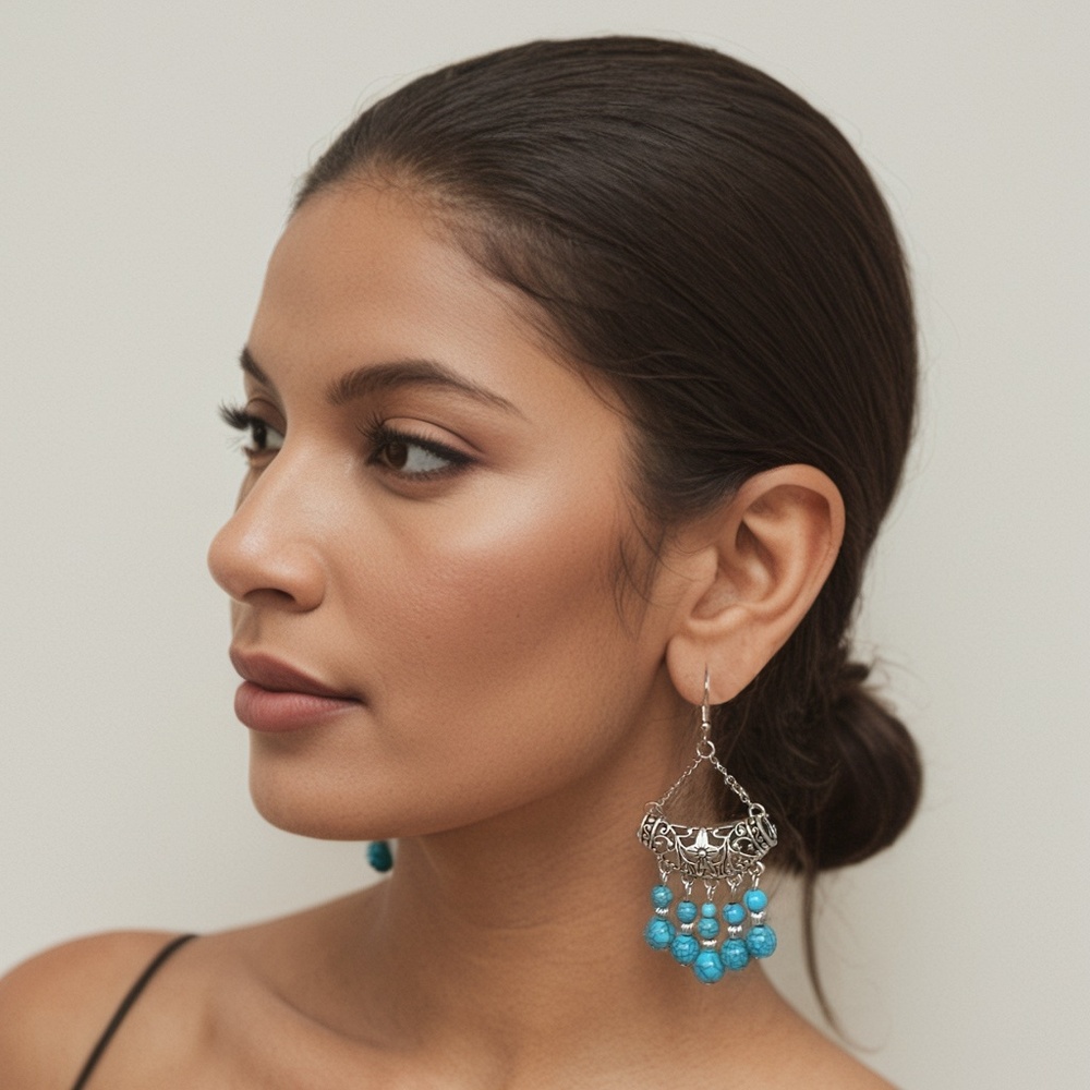 Turquoise Chandelier Earrings - 'Raindrop' Design - Picture 1 of 3
